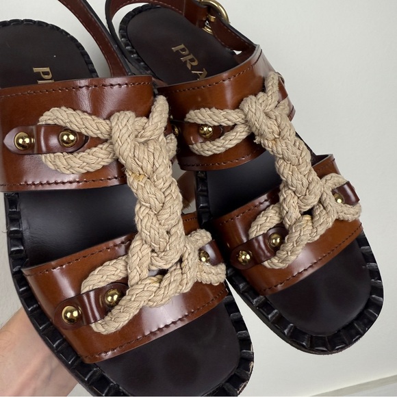 Prada Rare 2020 Rope Detail Leather Sandals - Picture 8 of 9